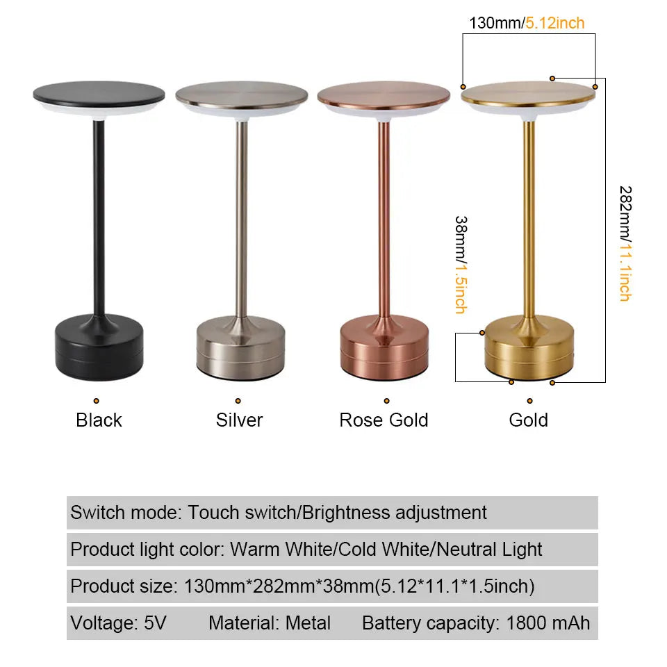 LED Touch Table Lamp USB Rechargeable Dimmable Color-Changing Night Light, Portable Desk Lamp for Bedroom Reading Restaurant Bar