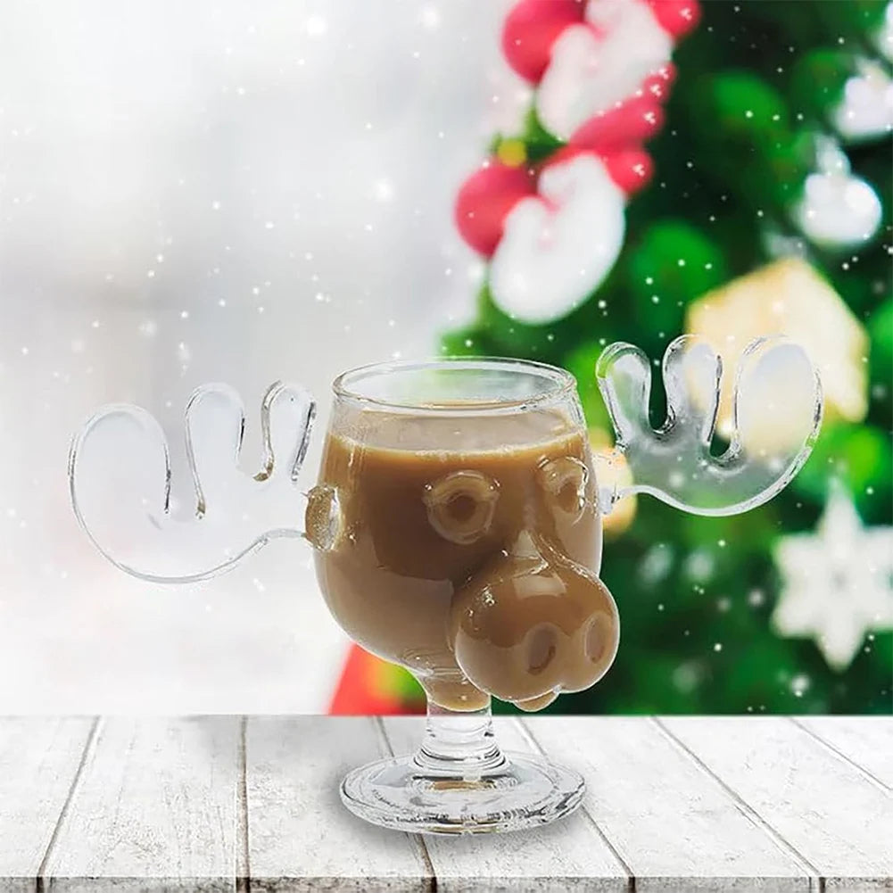240ml (8oz) Moose Reindeer Glass Mug — Christmas Wine & Cocktail Cup