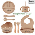 8-Piece Silicone Baby Feeding Set with Suction Plate, Bowl & Straw Cup — Personalized Kids Tableware, BPA-Free
