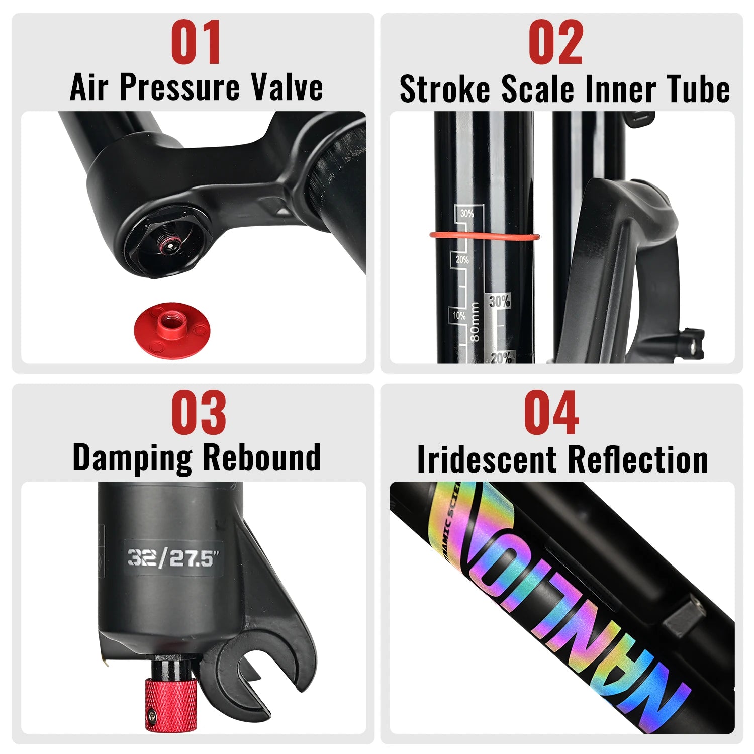 Air Suspension MTB Fork Rebound and Lockout Adjustment 26 / 27.5 / 29-Inch Straight or Tapered, 120mm (4.7in) & 140mm (5.5in) Travel
