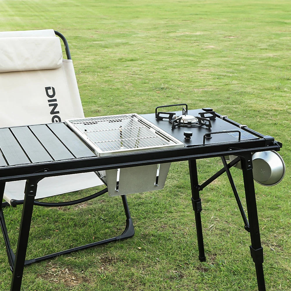 Folding Removable IGT Wood Top Camping Table – Lightweight Aluminum Alloy BBQ Grill Outdoor Picnic & Fishing Table