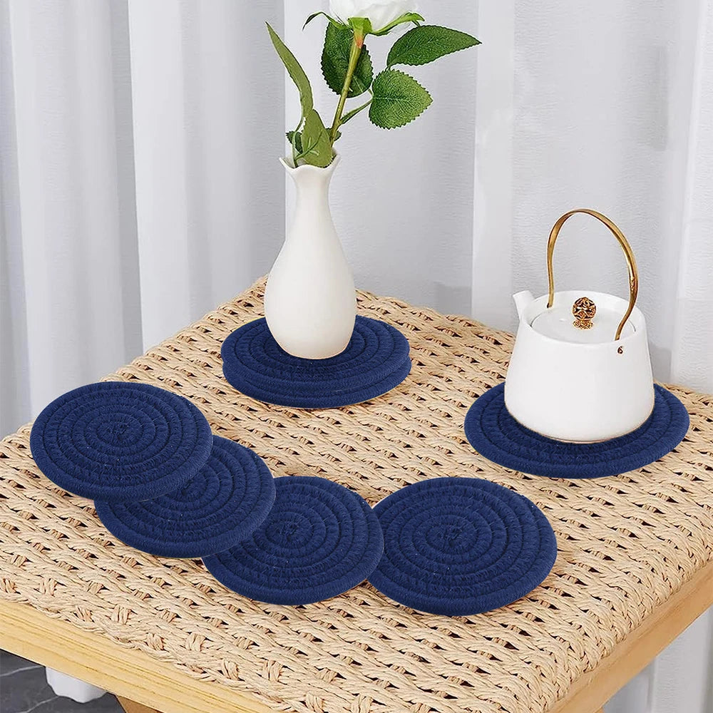Woven Cotton-Linen Drink Coaster - Heat Resistant, Absorbent Cup Mat for Tabletop Protection