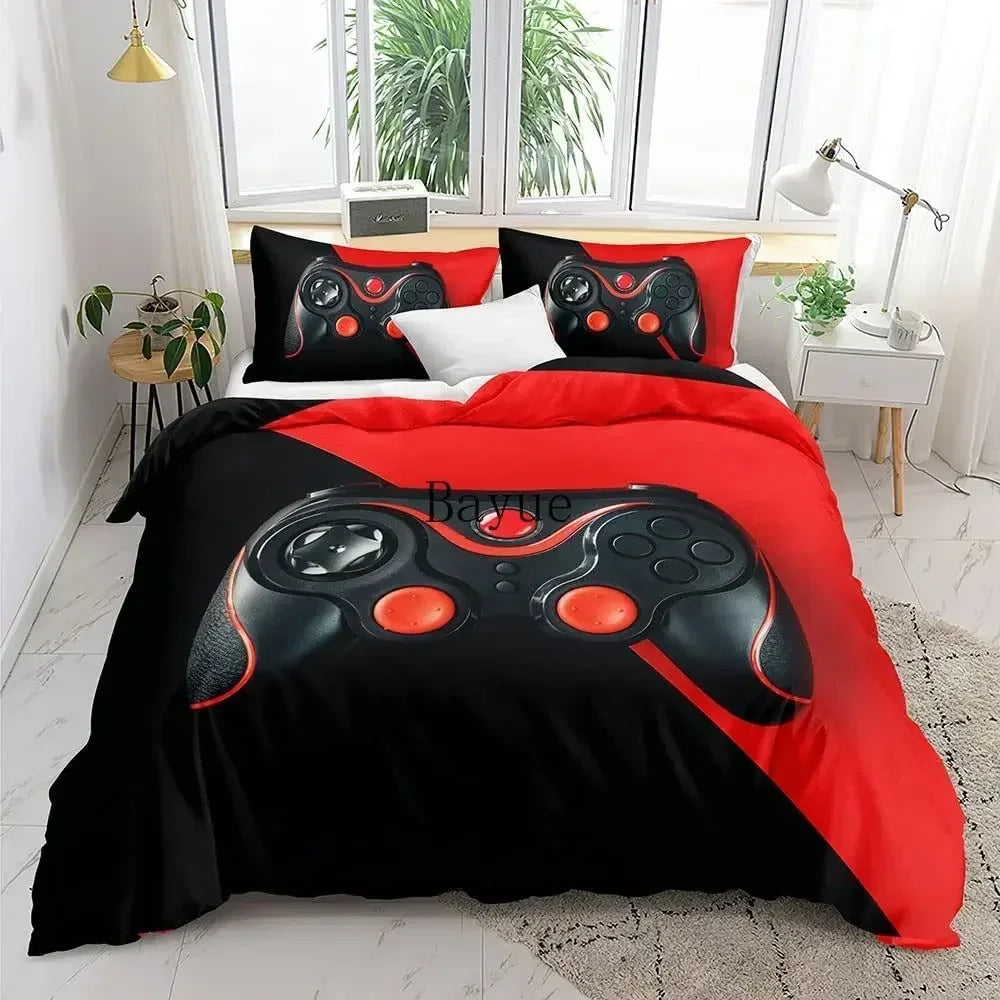 Gamer Bedding Set 3-Piece Duvet Cover & 2 Pillowcases – Video Game Controller Design for Kids & Teens