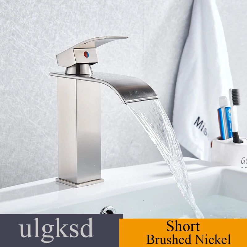 Waterfall Basin Faucet - Single Handle Deck-Mounted Mixer Tap for Bathroom Sink (Hot & Cold)