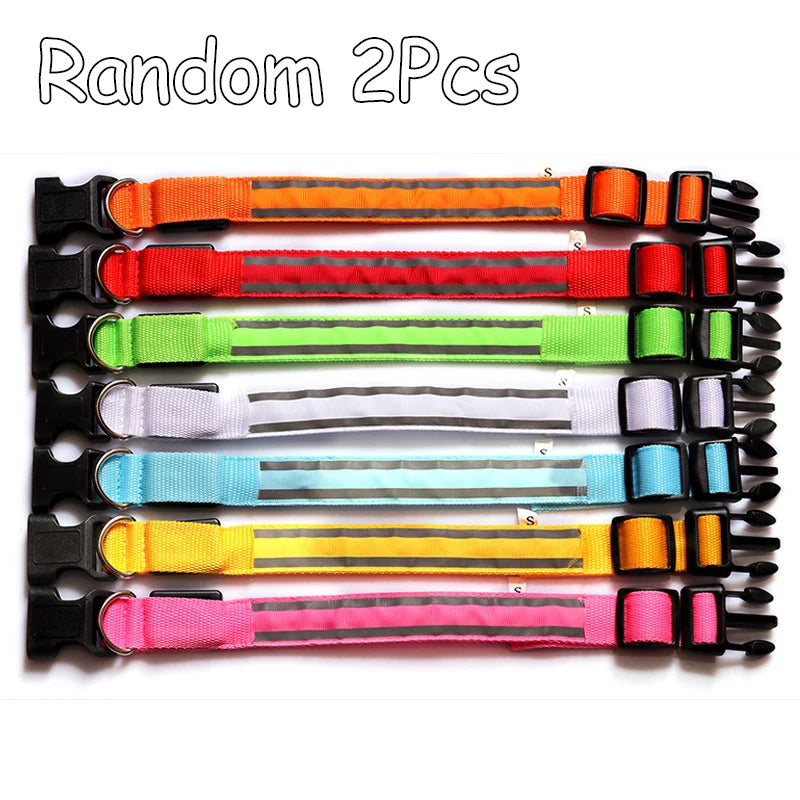 LED Luminous Nylon Dog Collar – Glow Reflective Safety Collar for Night Walks (XS-XL)