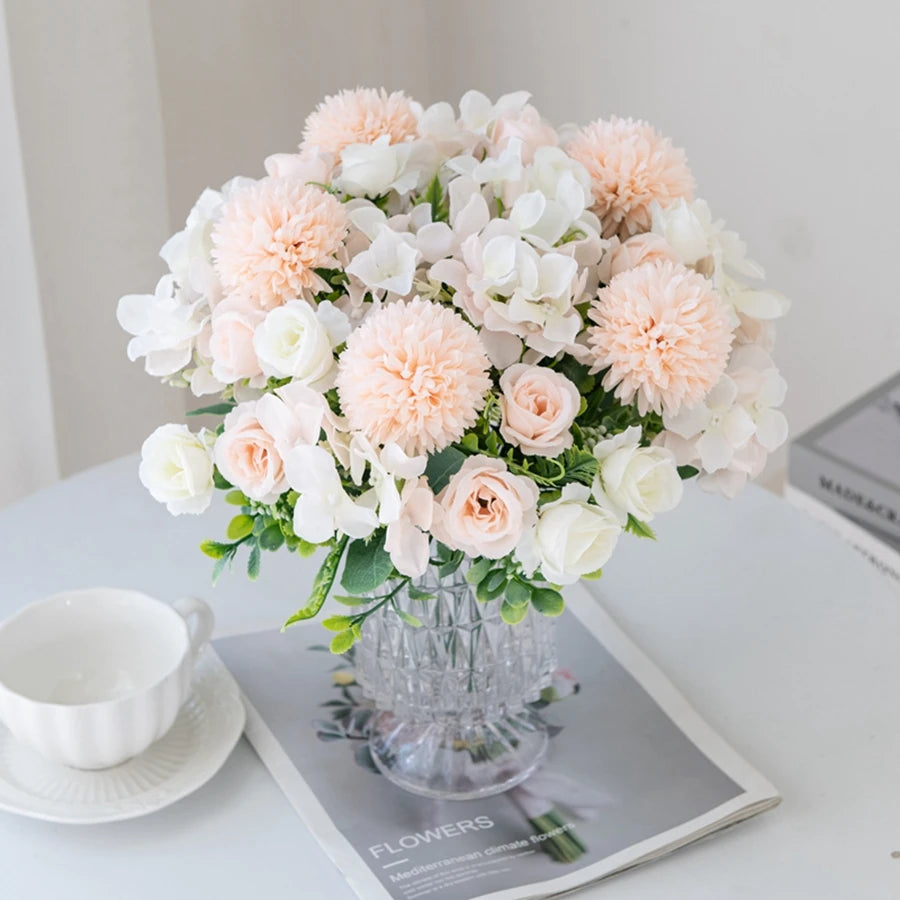 Silk Rose & Chrysanthemum Artificial Flower Bouquet - 2-Pack Wedding, Garden Archway & Home Festival Garland Decor