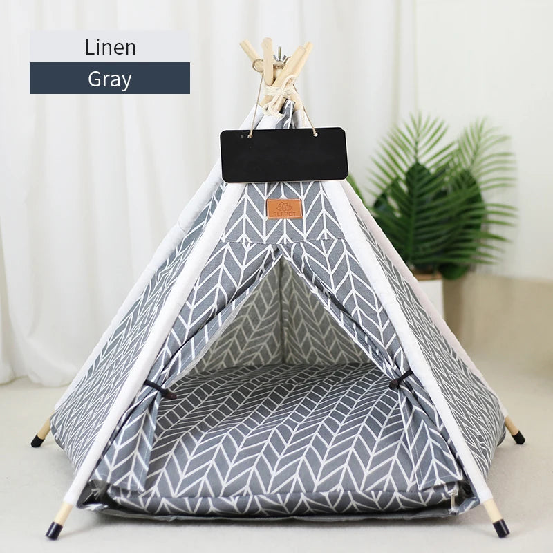 Pet Teepee Tent for Cats & Small Dogs - Portable Washable Indoor Pet Bed with Removable Cushion & Chalkboard (S ≤11 lb/5 kg, M ≤22 lb/10 kg, L ≤33 lb/15 kg)