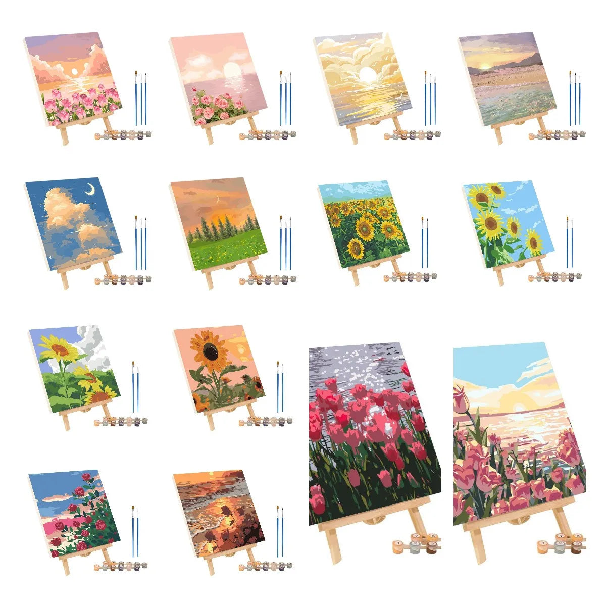 Framed Paint by Numbers Kit - Abstract Sunset Landscape, 20 x 20 cm (7.9 x 7.9 in) Canvas | DIY Gouache Painting Kit for Home Decor