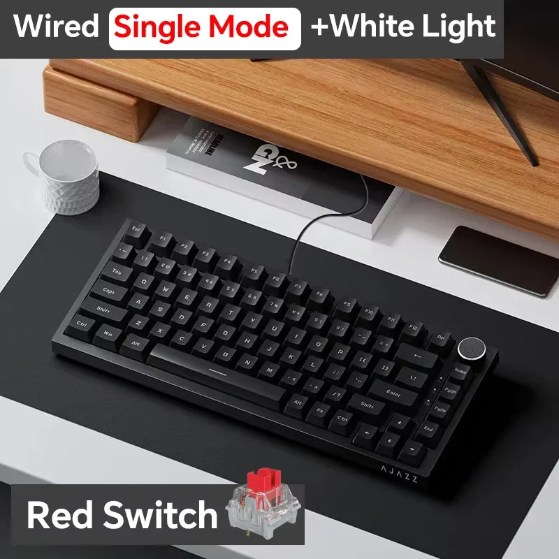 75% Compact Mechanical Gaming Keyboard — Bluetooth 5.1, 2.4GHz & USB-C Wired, Hot-Swappable PBT Keycaps with Metal Volume Knob, RGB