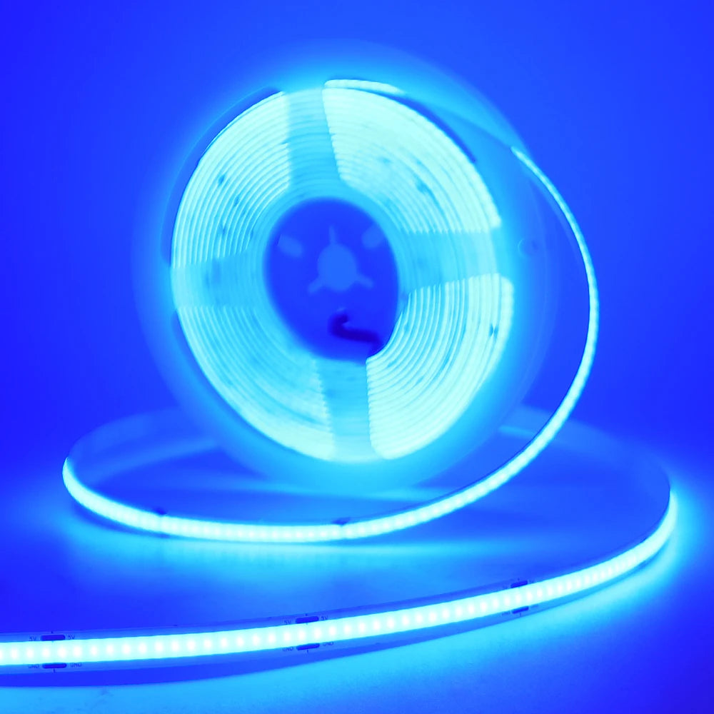 5V COB LED Strip Light with Motion Sensor – USB or 4×AAA Battery Powered, 320 LEDs/m, Cuttable, 0.5–5m (Warm to Cool White + RGB)