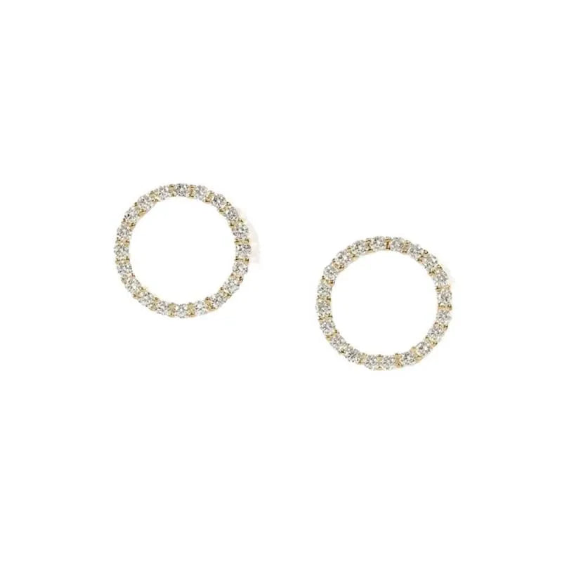 Gold Crystal Circle Stud Earrings for Women Minimalist Korean Party Jewelry