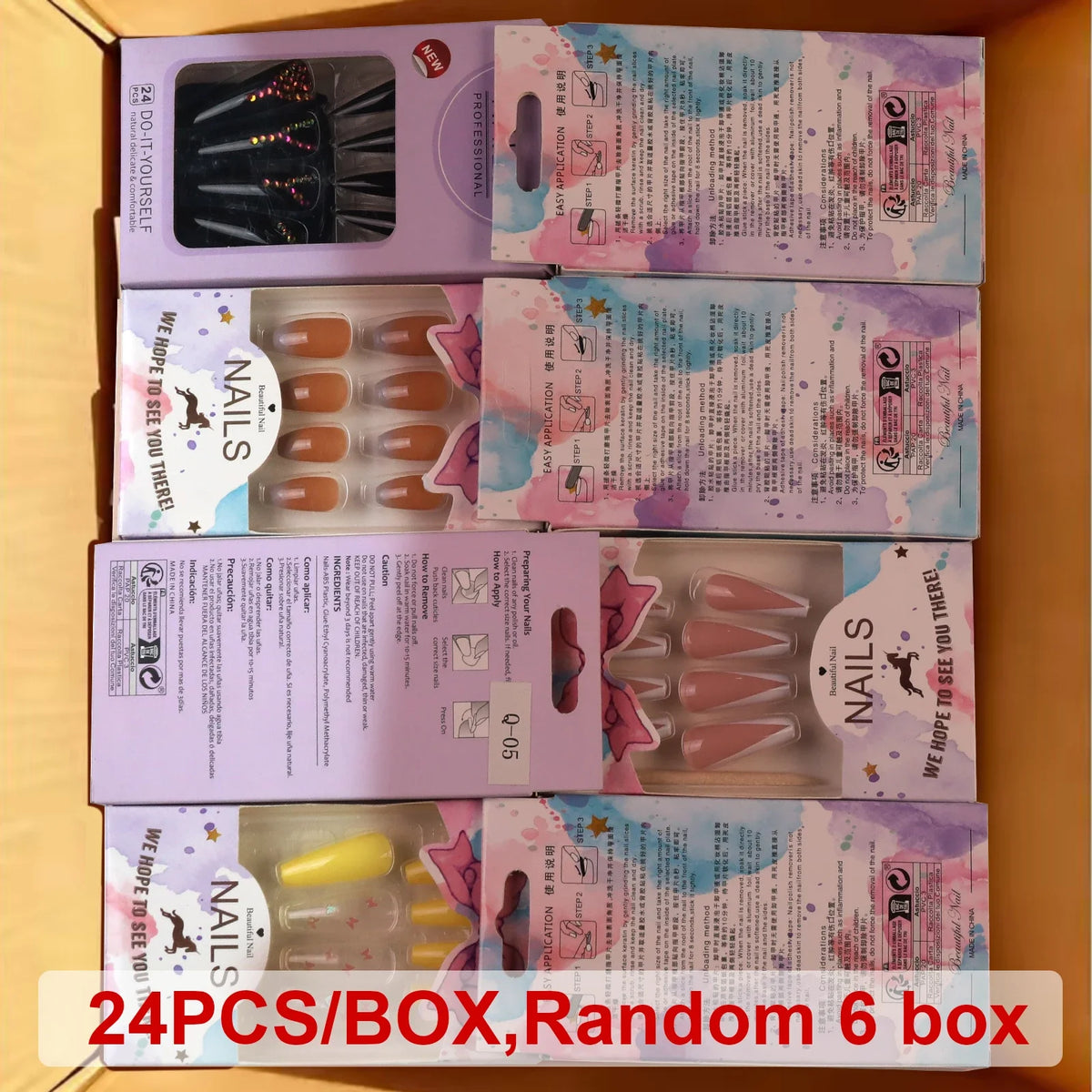 24-Piece Reusable Press-On Nails Set Short Medium Long French Almond Square Y2K Designs