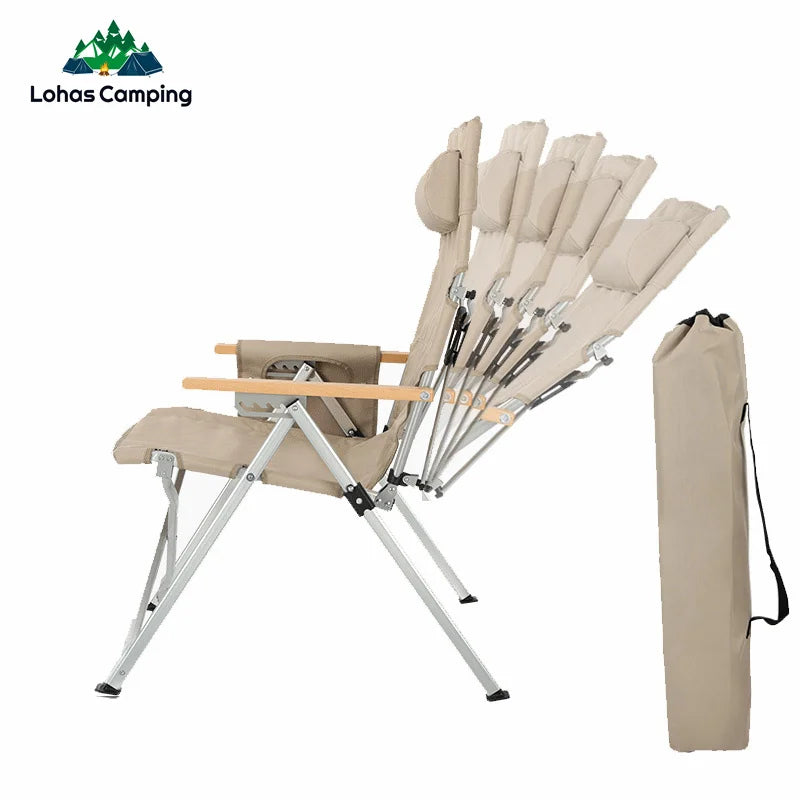 5-Position Angle Adjustable Aluminum Alloy Folding Camping Chair Portable Reclining Outdoor Lounge