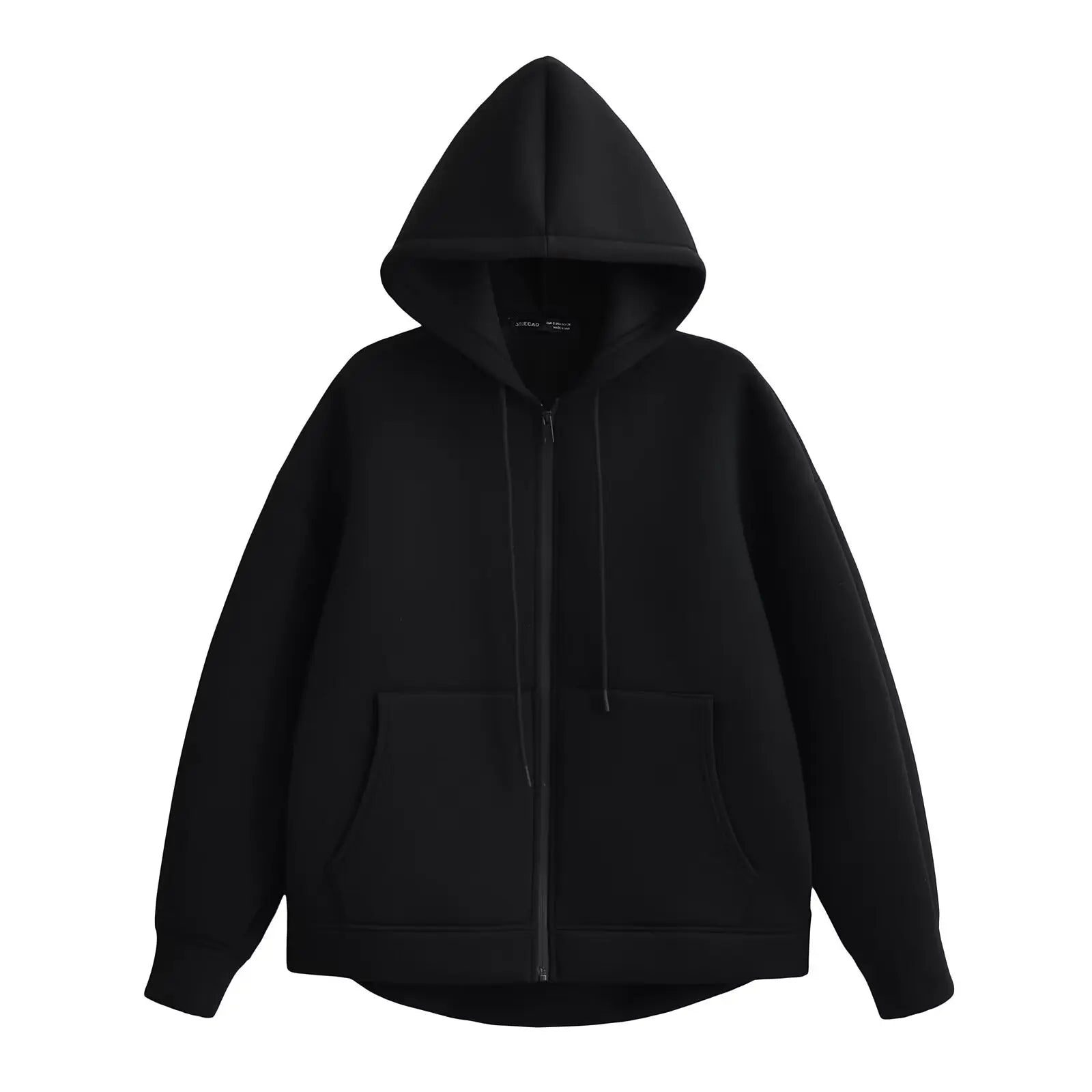 Women's Gray Hooded Zipper Jacket with Large Pockets Loose Long Sleeve Casual Coat