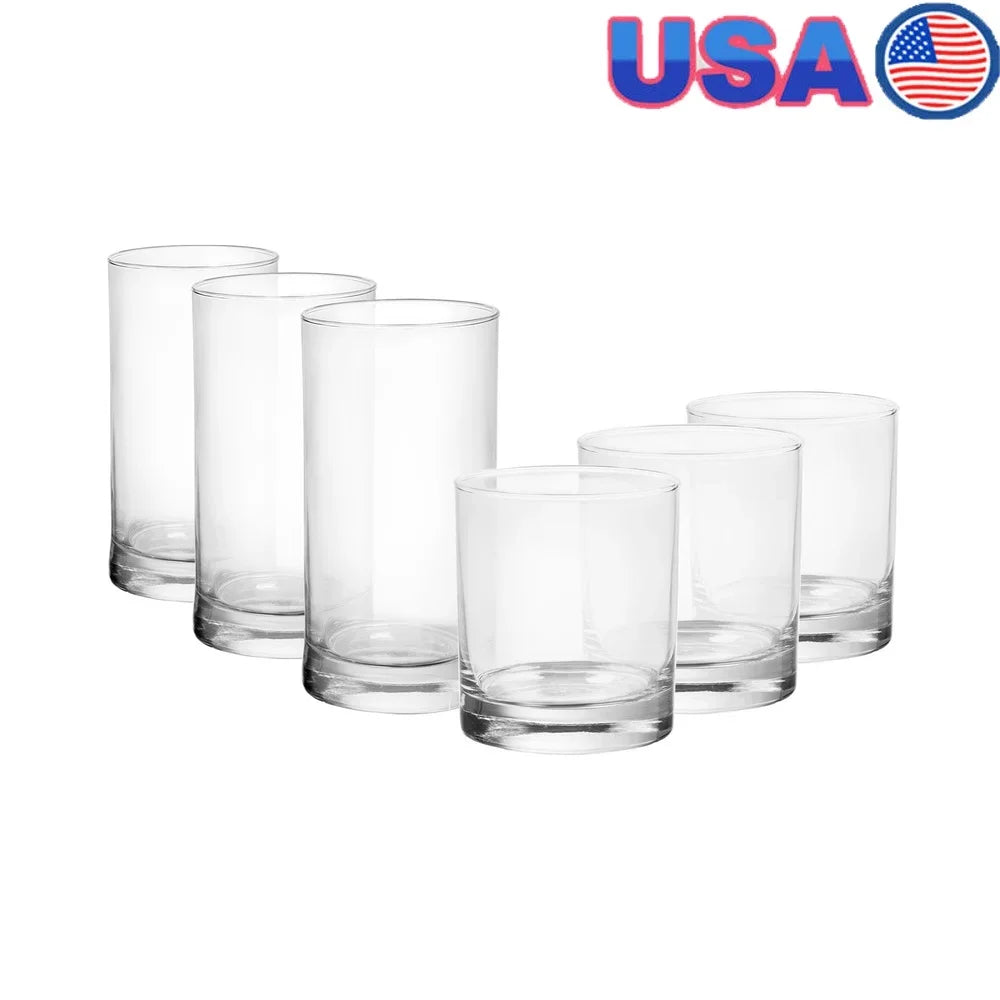 12-Piece Clear Drinkware Set — 6×16 oz (473 ml) Cooler & 6×11 oz (325 ml) Rocks Glasses, Durable Tableware for Juice, Water & Mixed Drinks