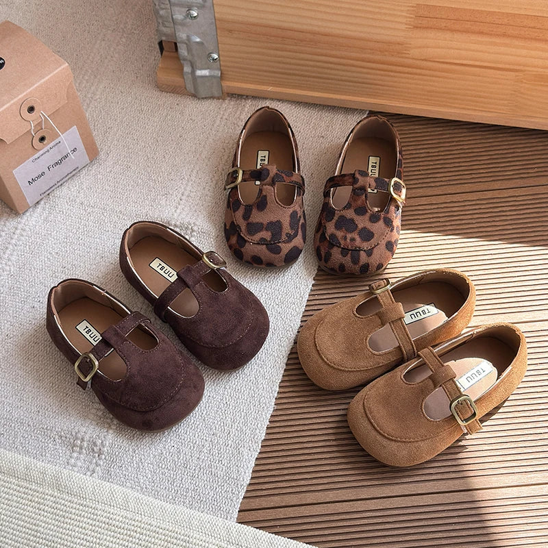 Girls T-Strap PU Leather Dress Shoes for Toddlers & Kids, Princess Flats with Non-Slip Rubber Sole