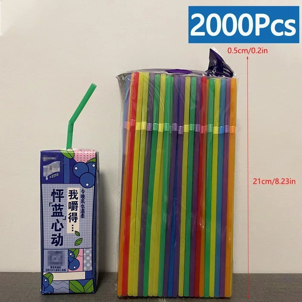 Multicolor Flexible Plastic Drinking Straws — Reusable Cocktail & Boba Straws 8.3 in (21 cm) x 0.2 in (5 mm) — Packs 50–6000 for Parties & Weddings