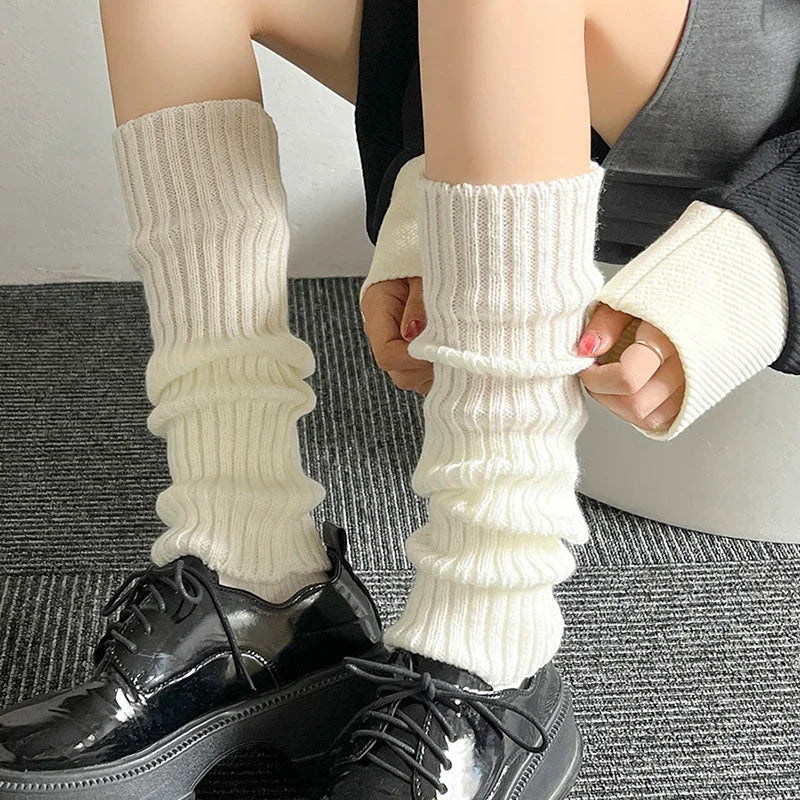 Women's Bare Heel Leg Warmers 40cm (15.7in) Knit Acrylic Boot Cuffs, Japanese Lolita Long Crochet Socks, 1 Pair