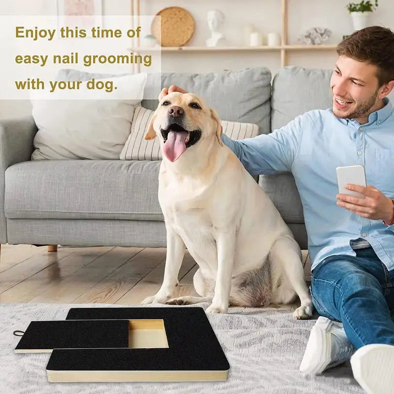 Dog Nail File Scratch Board with Pull-Out Sandpaper and Built-In Treat Box — Wooden Nail Trim Pad 36 x 5 x 25 cm (14.2 x 2.0 x 9.8 in)