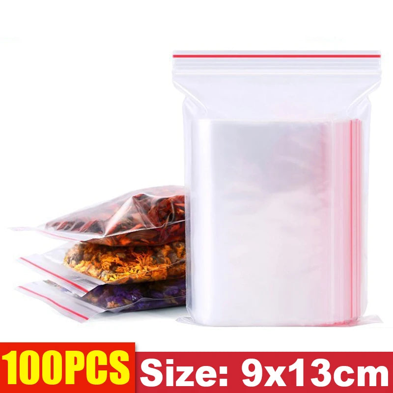 Clear Thick Resealable PE Bags – Reclosable Zip Storage Pouches for Jewelry, Food & Crafts (Sizes 4×6–12×18 cm / 1.6×2.4–4.7×7.1 in, 100–500 Pack)