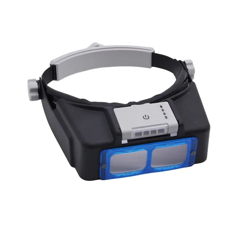 Rechargeable Headband Magnifier with 4 LED Lights — Interchangeable 1.5X/2X/2.5X/3.5X Lenses for Reading, Repair & Soldering