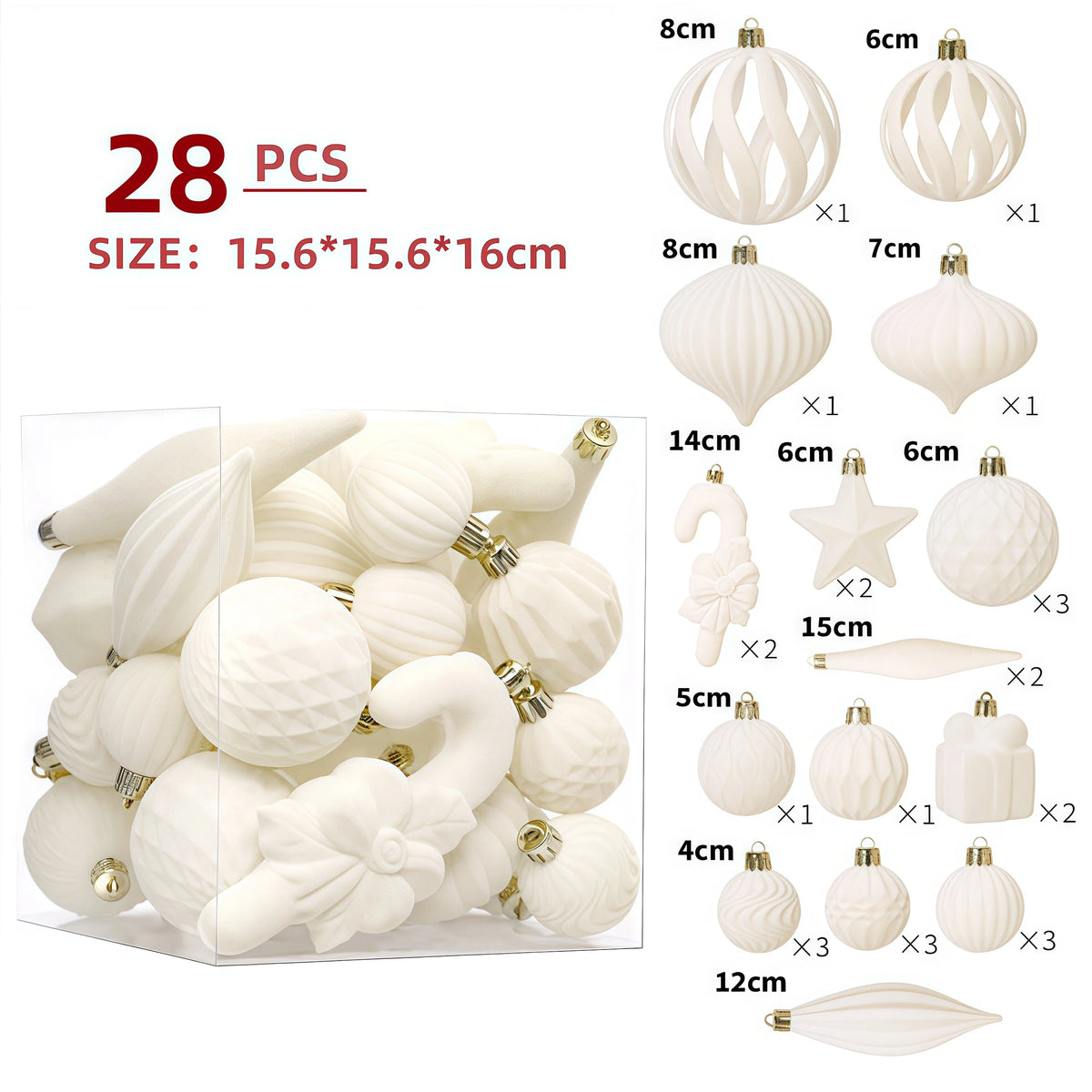 28-Piece Velvet Christmas Ornaments Set – Multi-Size Stars, Scepters & Round Balls for Tree, Home & DIY Decorations