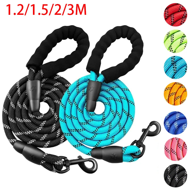 Reflective Padded Handle Dog Leash - Heavy-Duty Double Rope, 1.5 m (4.9 ft) for Small to Large Dogs