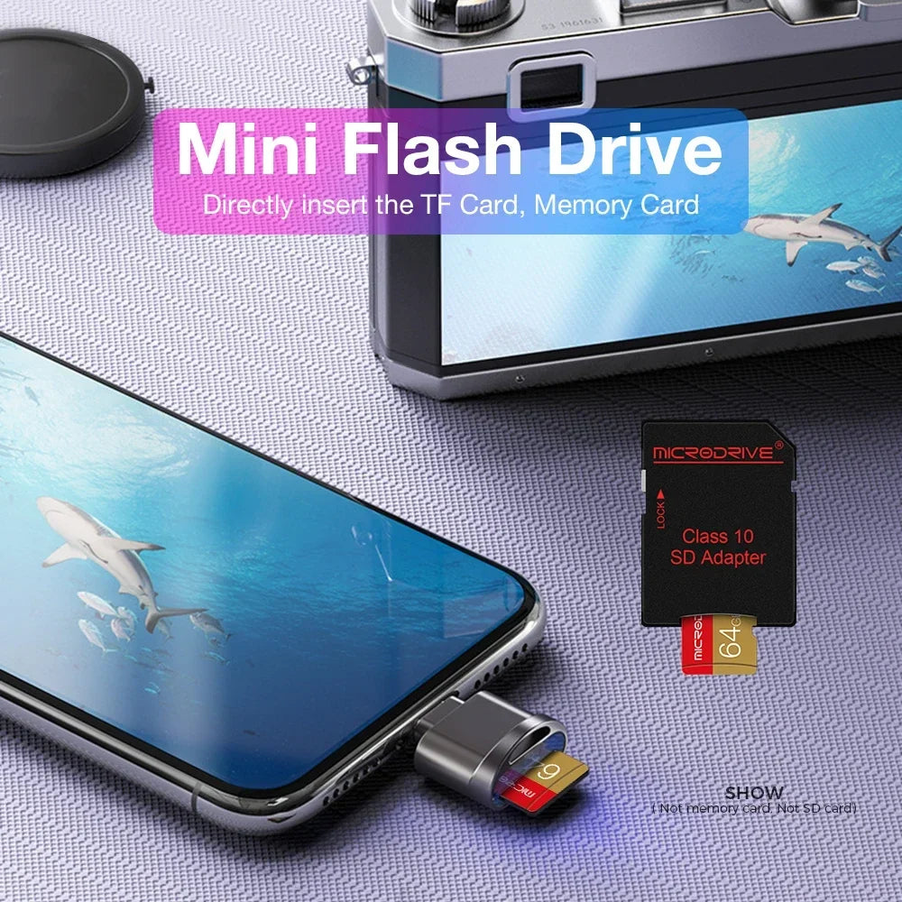 Lightning Micro SD Card Reader for iPhone & iPad OTG TF Adapter — Supports up to 512GB, FAT32/exFAT, iOS 13+