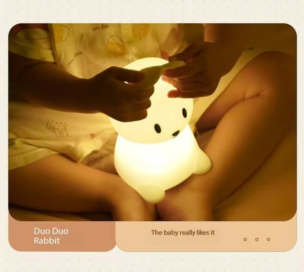 Silicone Rabbit Night Light Touch Sensor LED Lamp, USB Rechargeable Cute Animal Table Lamp for Kids & Baby Bedroom Gift