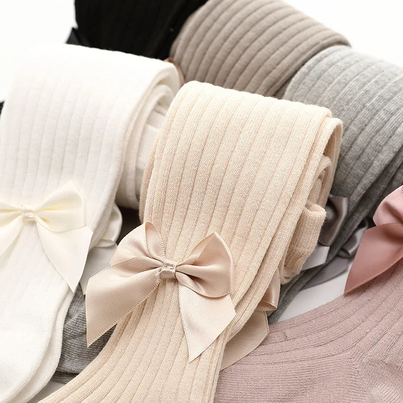 Baby Girls Cotton Mesh Tights with Bowknot - Infant & Toddler Pantyhose 0-4 Years