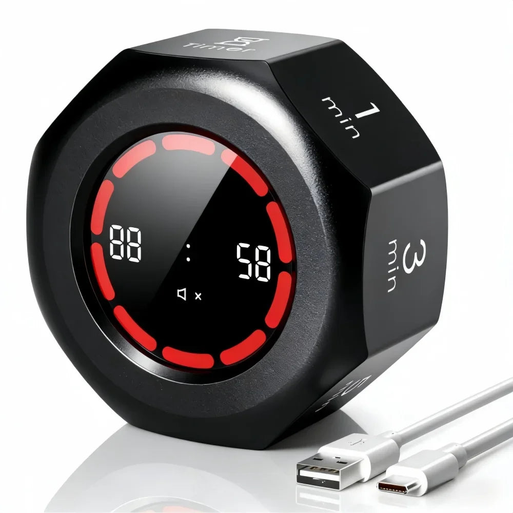 Mini Digital Gravity Flip Timer 1-90 Minute Countdown — LCD Flip Timer for Kitchen, Cooking, Pomodoro, Study & Work