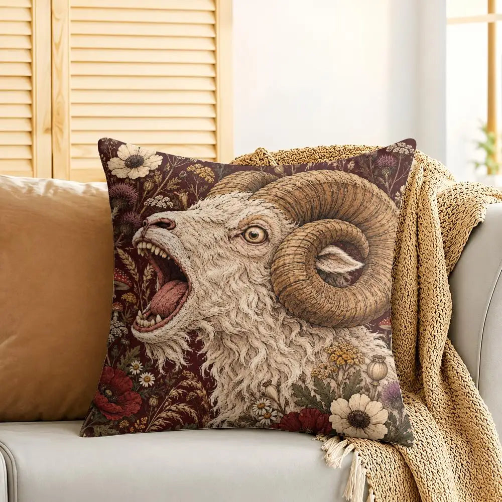 Humorous Goat Face Plush Cushion Cover Soft Short-Pile Pillow Case for Sofa Bed Home Decor