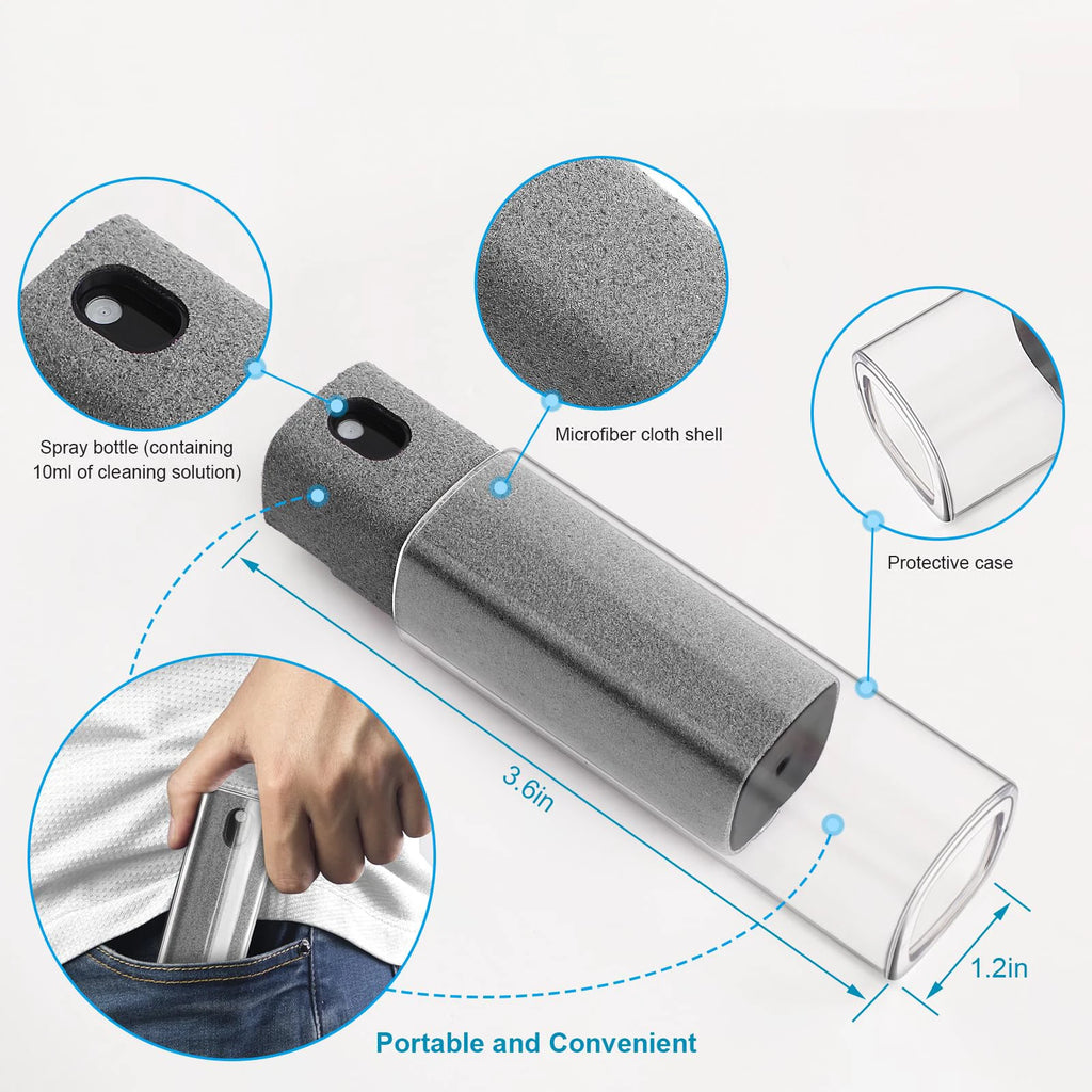 Microfiber Screen Cleaner Spray Bottle with Cloth – Refillable Phone, Tablet & Glasses Wipes