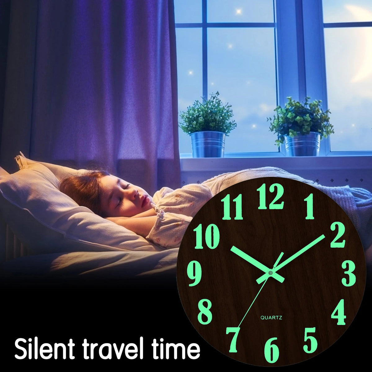 12-Inch (30 cm) Luminous Wooden Wall Clock - Silent Non-Ticking Night Light, Nordic Minimalist