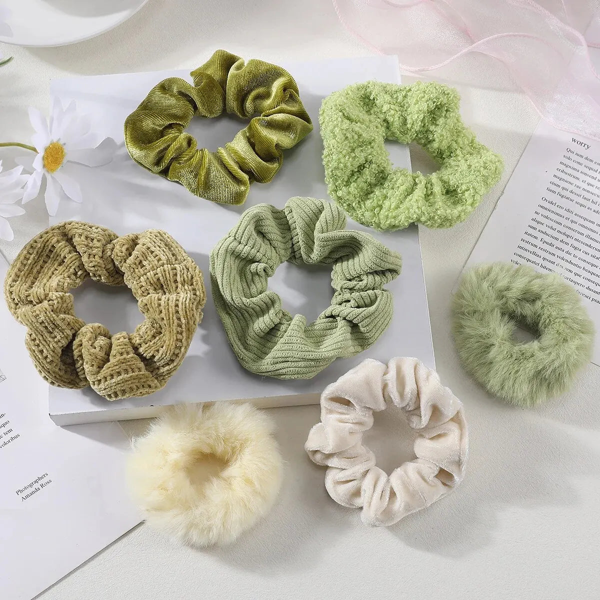 Plush Cotton-Blend Scrunchies Set 7 or 21 Pack - Elastic Hair Ties & Ponytail Holders for Women & Girls