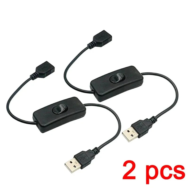 2-Pack USB A Male to Female Power Extension Cable with On/Off Switch – 11.02in (28cm) Inline Toggle for LED Lamps, USB Fans, Desk Lights