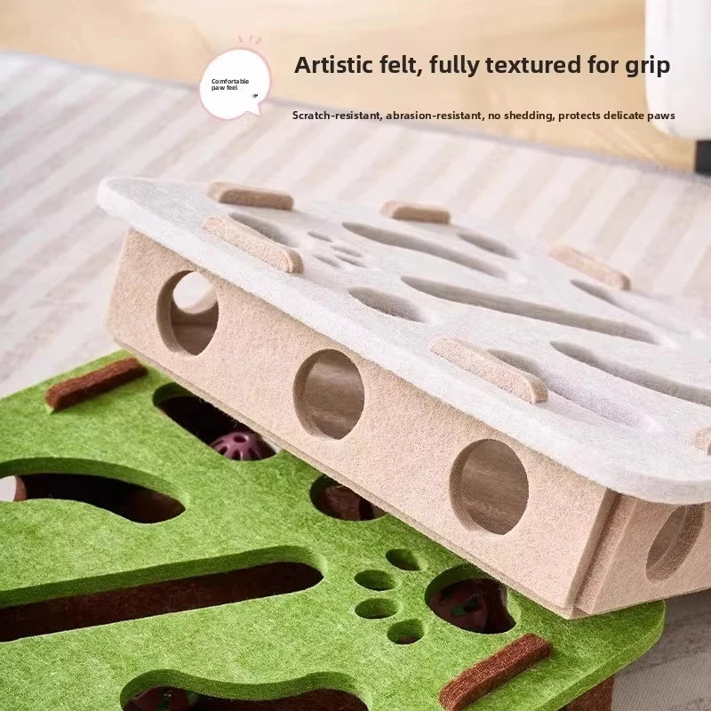 Felt Puzzle Box Cat Toy with Ball – Interactive Indoor Hunting, Exercise & Scratching Playhouse
