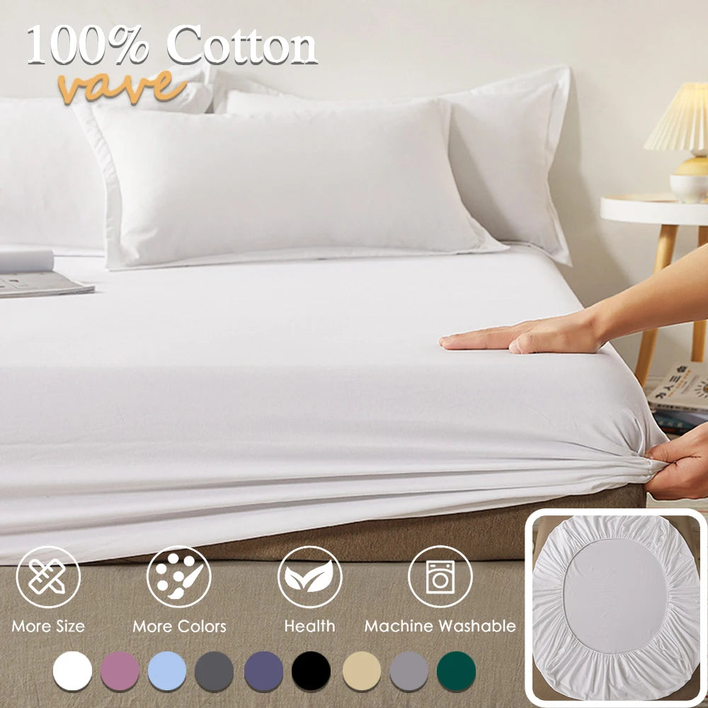 100% Cotton Fitted Sheet – Deep Pocket Elastic Non-Slip Mattress Cover for Twin Full Queen King (Fits Mattress Height up to 26 cm / 10 in)