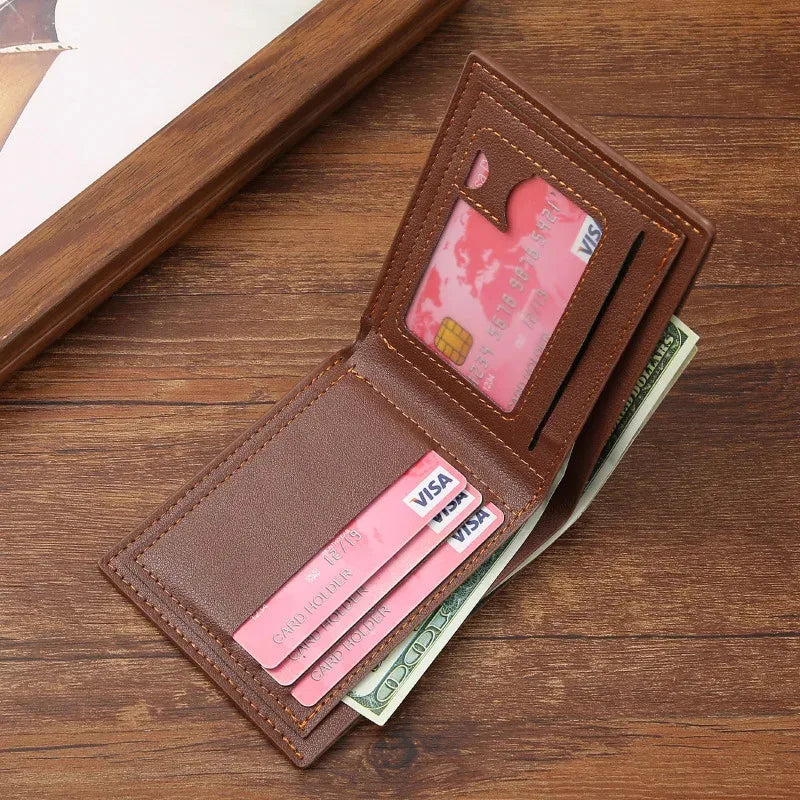 Men's Slim PU Leather Bifold Wallet – Compact Card & ID Holder for Business & Casual