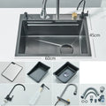 304 Stainless Steel Waterfall Kitchen Sink Large Single Bowl Undermount 60 x 45 cm (23.6 x 17.7 in) Brushed Finish Faucet Set 3-Way Pull-Out Sprayer