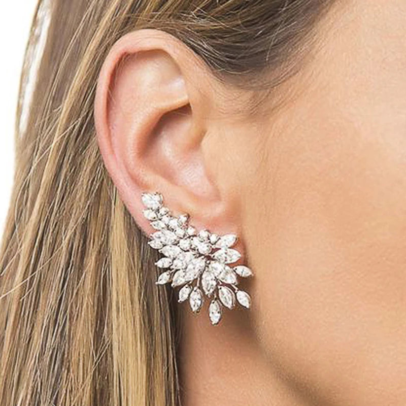 Trendy Fully Paved Cubic Zirconia Stud Earrings for Women Statement Party Jewelry