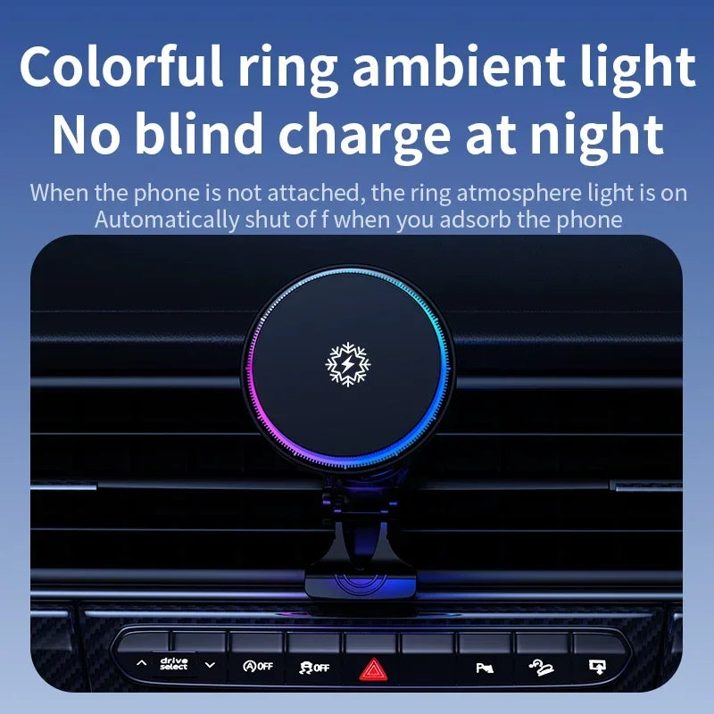 30W Magnetic MagSafe-Compatible Car Wireless Charger with Cooling Fan - Fast 360° Rotating Vent Mount Phone Holder