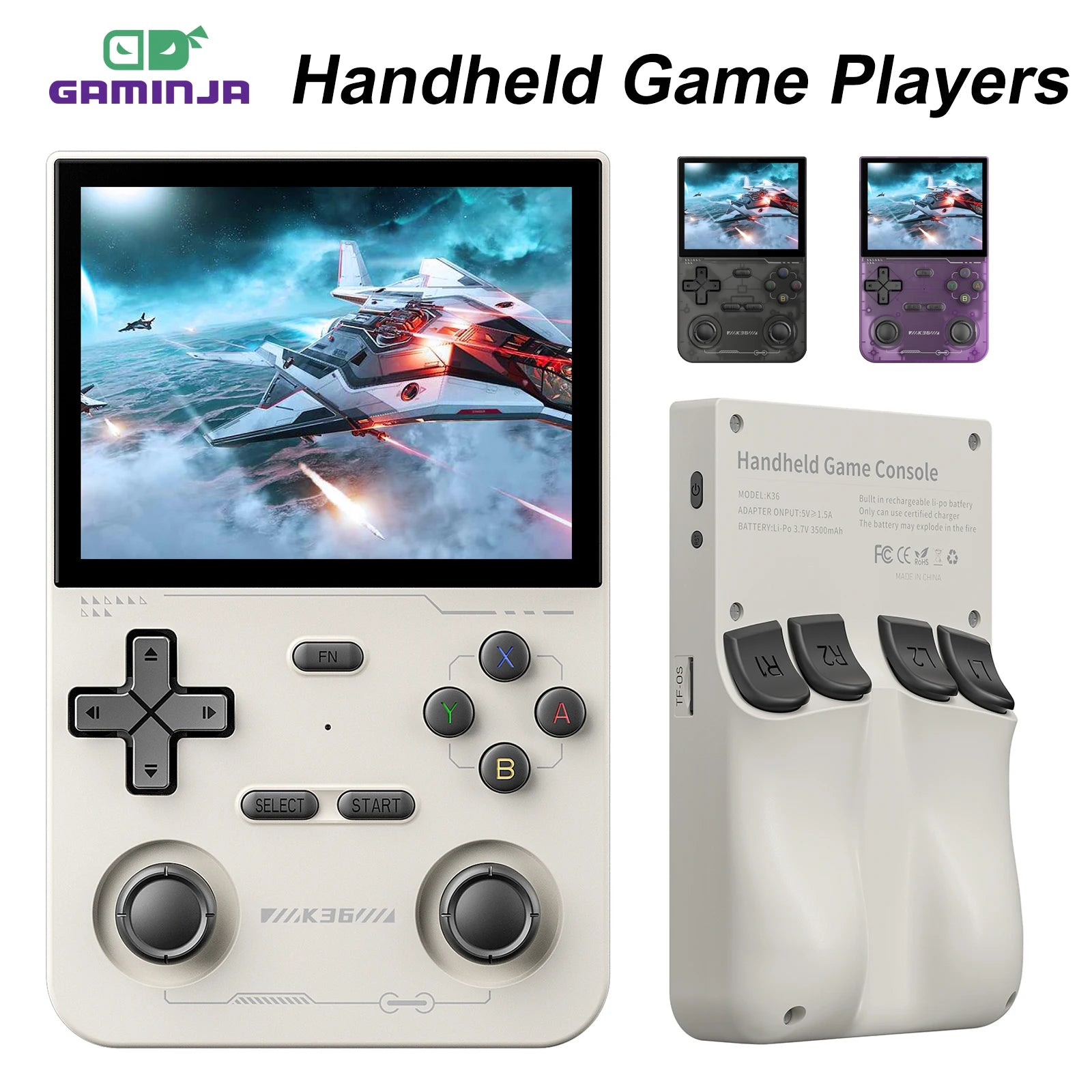 Retro Handheld Emulator Console, 16,000+ Classic Games, 3.5" IPS 500 nit (640x480), RK3326 CPU, 3500mAh, Type-C, 64GB