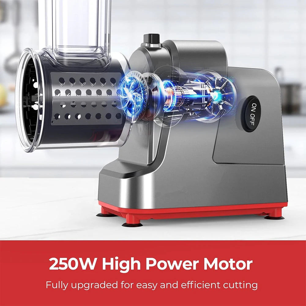 250W 5-in-1 Electric Vegetable Slicer Shredder Salad Shooter Cheese Grater Cutter for Carrot Cabbage Potato