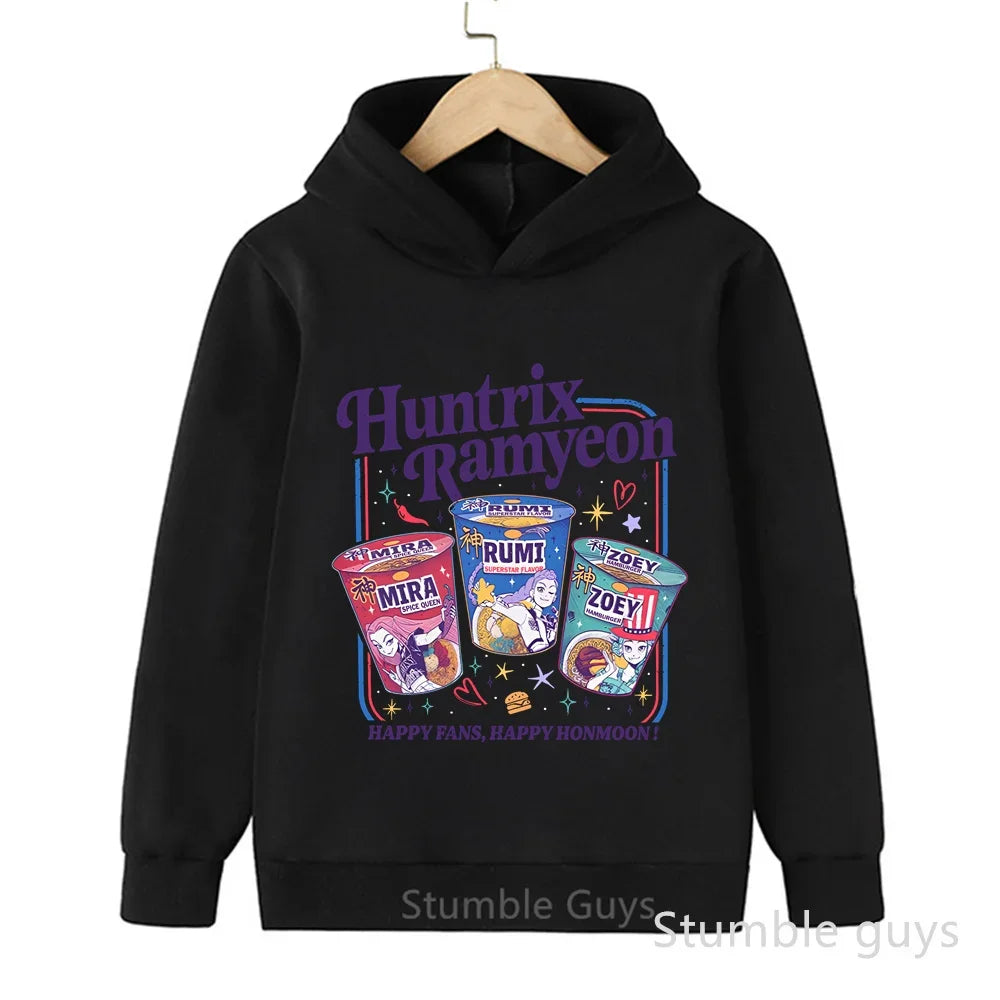 Kids Anime Demon Hunters Hoodie - K-Pop Style Warm Casual Sweatshirt for Boys & Girls