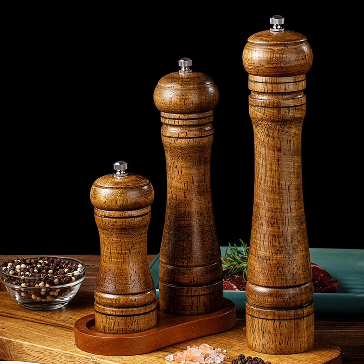 Oak Wood Manual Pepper Grinder – 5-inch (12.7 cm), 8-inch (20.3 cm), 10-inch (25.4 cm) Salt & Pepper Mill, Manual Spice Grinder