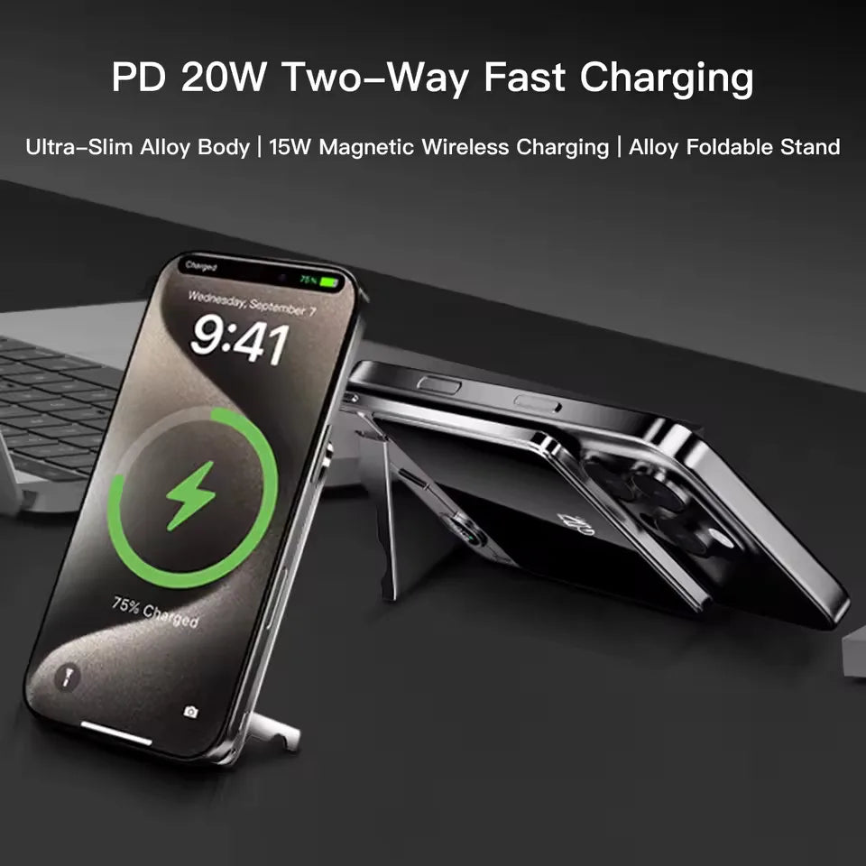 Ultra-Thin Magnetic Wireless Power Bank 5000/10000mAh – Fast MagSafe Portable Charger for iPhone, Apple Watch & Samsung