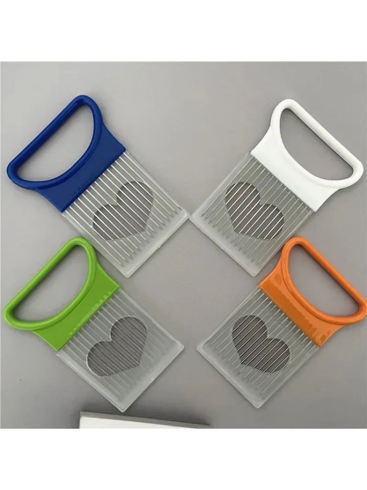 Colorful Onion Slicer with Stainless Steel Holder – Easy Vegetable & Potato Chopper