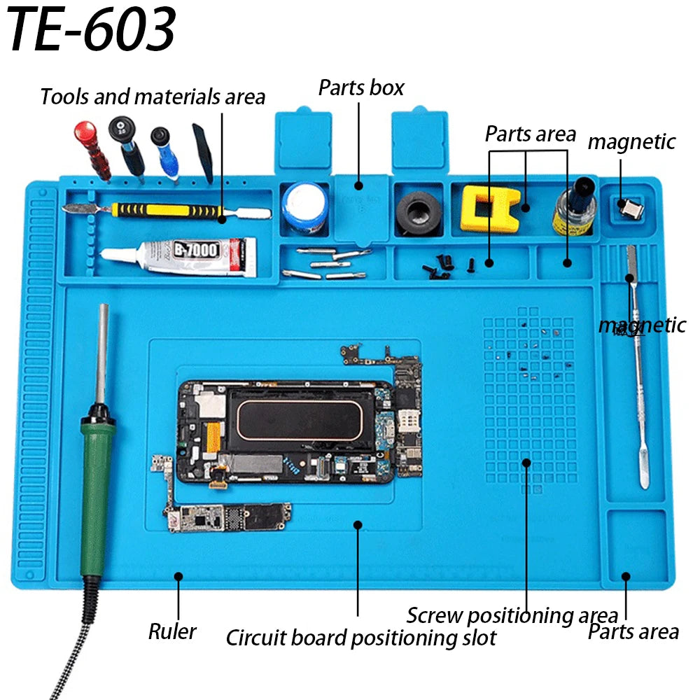 Magnetic Silicone Soldering Mat – Heat Resistant 932°F (500°C) Anti-Static Work Mat for Phone Laptop Watch Repair