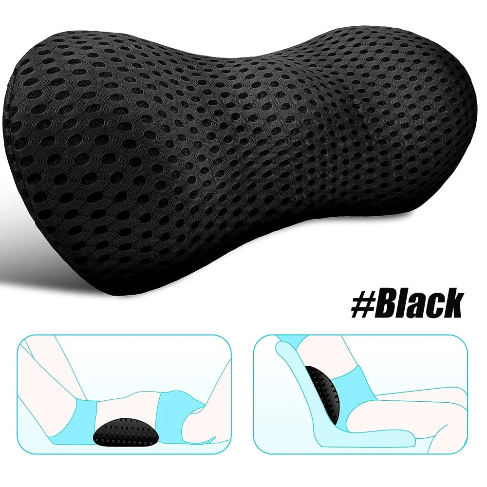 Breathable Memory Foam Lumbar Support Pillow for Car Seat & Bed Waist Cushion (1pc)